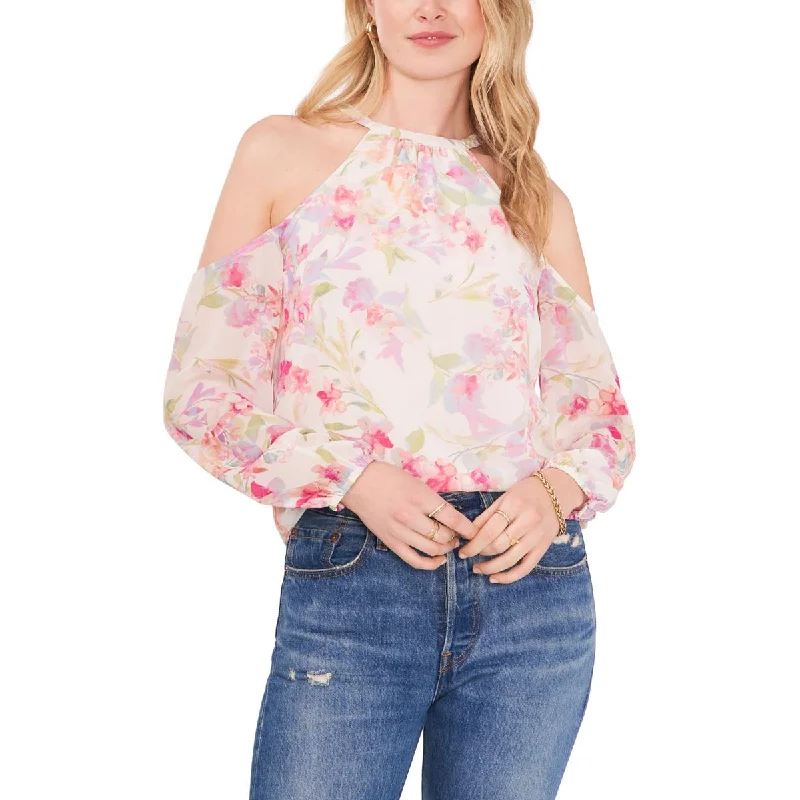 Women's Blouses with Diamond Cutout -1.State Womens Sheer Floral Blouse