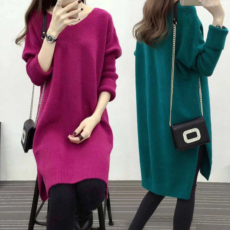 Women's Sweater Set with Matching Knit Skirt -260 pounds of women's fat mm autumn/winter V collar new loose medium and long knitwear set head sweater jacket Women's Sweater Set with Matching Knit Skirt -260 pounds of women's fat mm autumn/winter V collar new loose medium and long knitwear set head sweater jacket