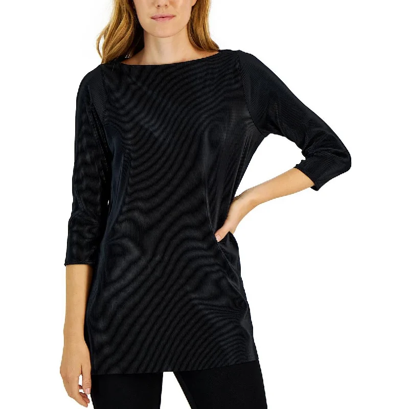 Women's Spaghetti Strap Shirts -Alfani Womens Textured Round Neck Blouse