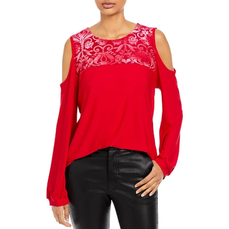 Women's Pullover with Short Sleeves -Alison Andrews Womens Velvet Cold Shoulder Pullover Top Women's Pullover with Short Sleeves -Alison Andrews Womens Velvet Cold Shoulder Pullover Top