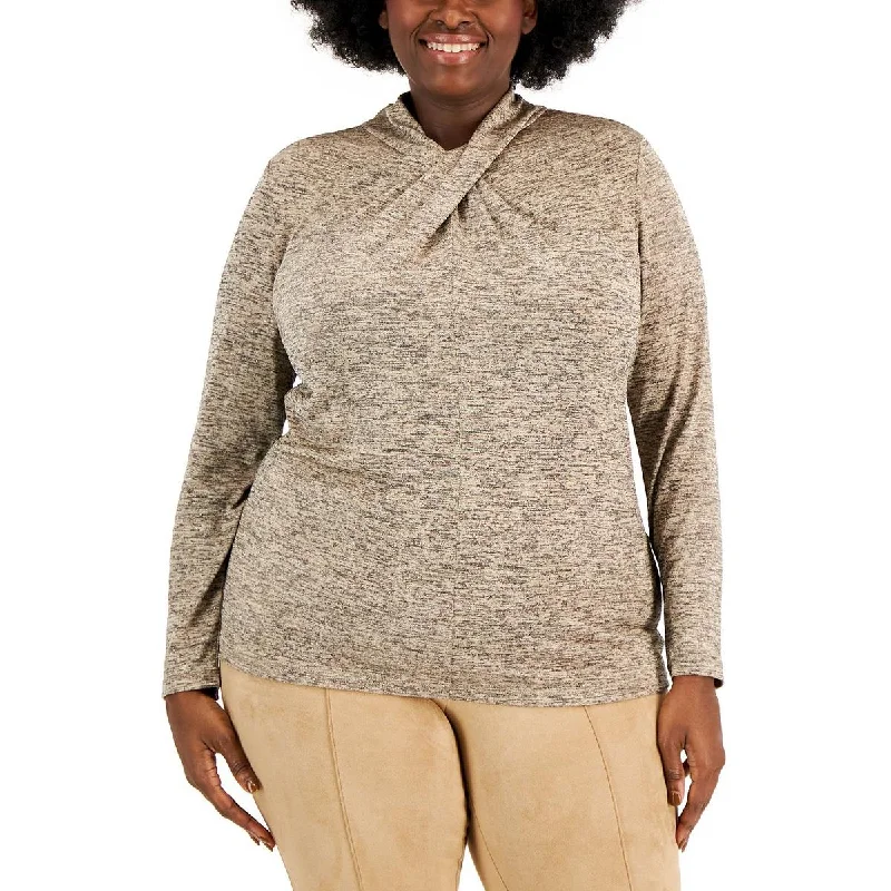 Women's Pullover with Animal Print -Anne Klein Womens Plus Glitter Twist-Neck Pullover Top Women's Pullover with Animal Print -Anne Klein Womens Plus Glitter Twist-Neck Pullover Top