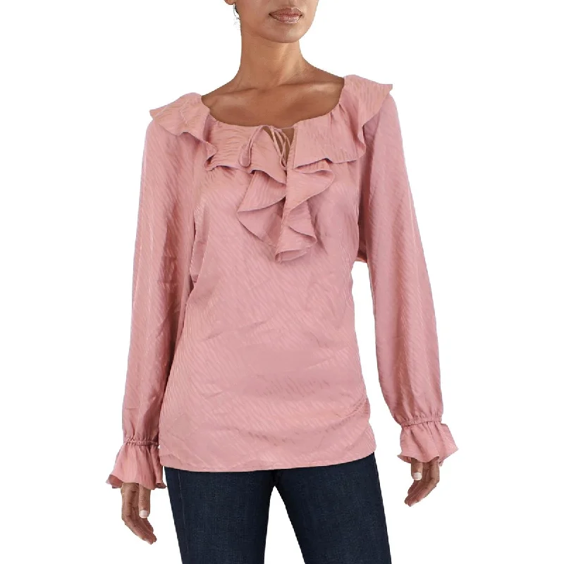 Women's Textured Shirt Blouses -Anne Klein Womens Tonal Wave Ruffled Jacquard Blouse Women's Textured Shirt Blouses -Anne Klein Womens Tonal Wave Ruffled Jacquard Blouse