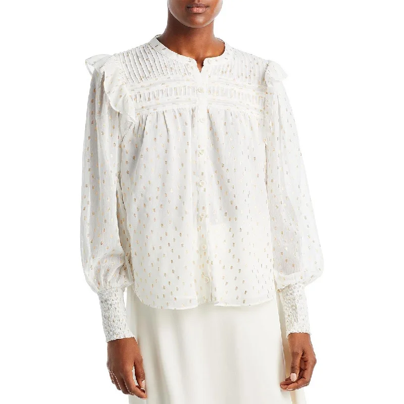 Women's Wrap Shirts -Aqua Womens Metallic Dot Print Blouse