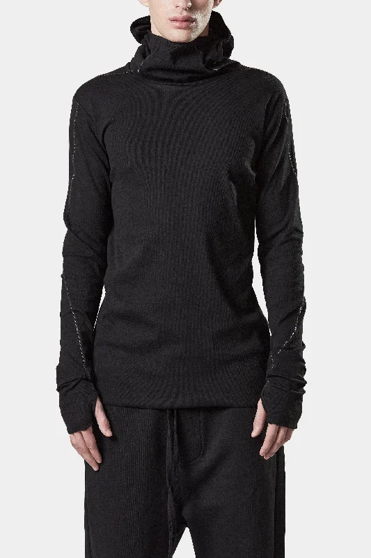 Women's V-neck Long Sleeve Tee for Layering -Balaclava hooded long sleeve tee