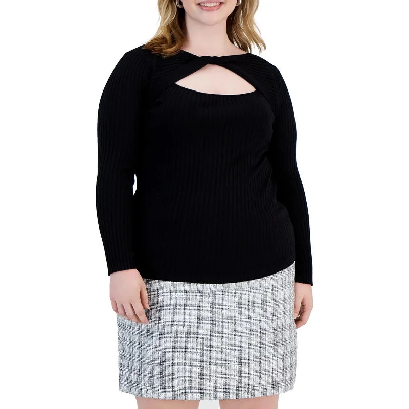 Women's Pullover for Travel -Bar III Womens Plus Cut-Out Twist Neck Pullover Top