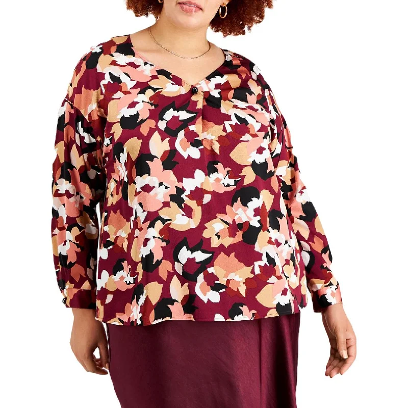 Women's Dotted Blouses -Bar III Womens V Neck Embellished Blouse
