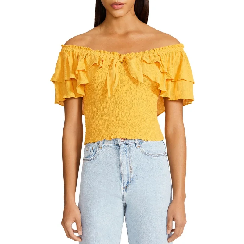 Women's Oversized Pullover -BB Dakota by Steve Madden Womens Did I Flutter Smocked Ruffled Pullover Top Women's Oversized Pullover -BB Dakota by Steve Madden Womens Did I Flutter Smocked Ruffled Pullover Top