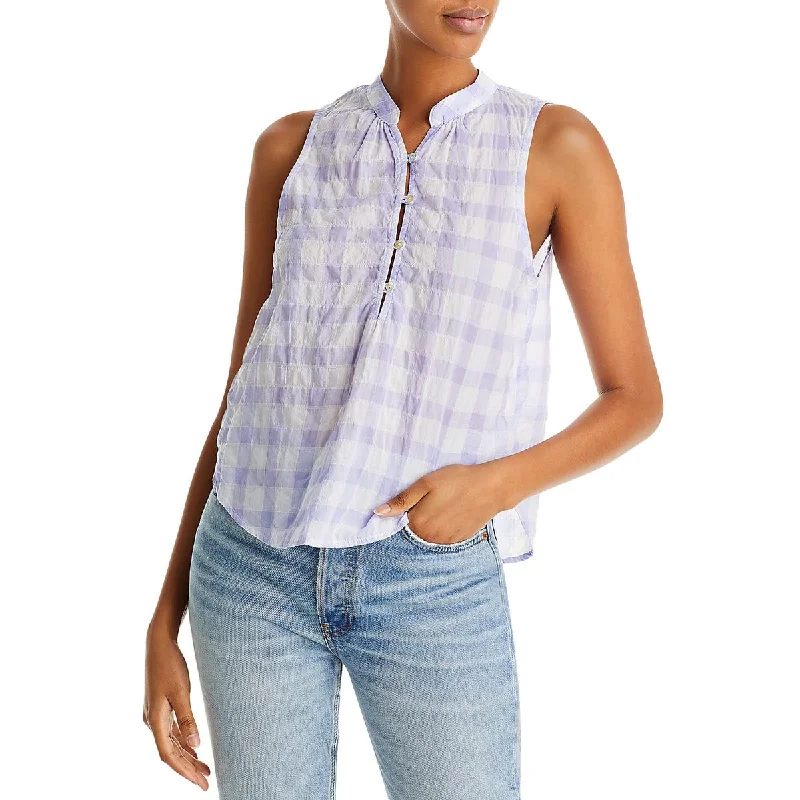 Women's Pullover with Chunky Yarn -Bella Dahl Womens Plaid V-Neck Pullover Top
