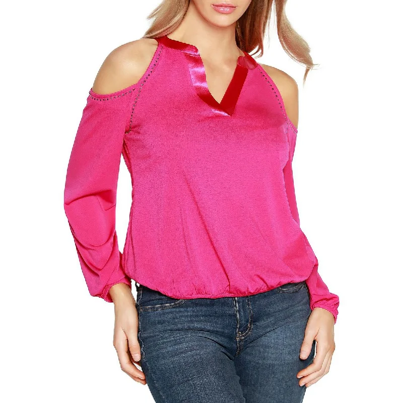 Women's Loose Fit Shirts for Women -Belldini Womens Cold Shoulder Satin Trim Blouse