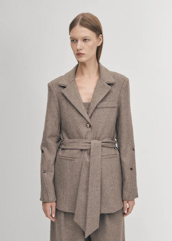 Women's Wool Checkered Office Blazers -Beth Taupe Blazer