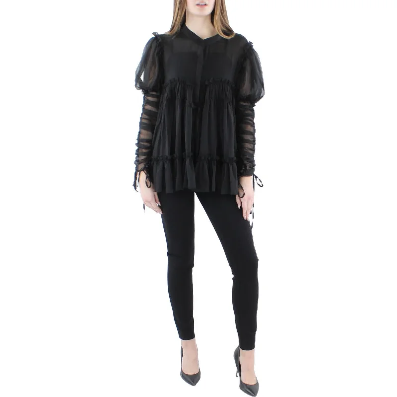 Women's Cross-back Shirts -Beulah Womens Juniors Chiffon Button Front Blouse