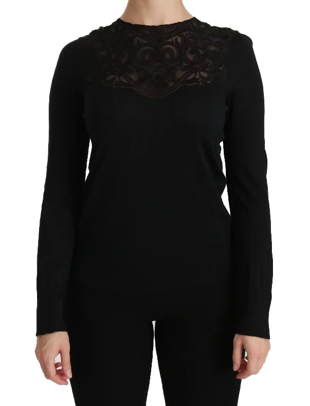 Women's Puff Sleeve Work Blouses -Dolce & Gabbana Silk Lace Crew Neck Long Sleeve Blouse Women's Puff Sleeve Work Blouses -Dolce & Gabbana Silk Lace Crew Neck Long Sleeve Blouse