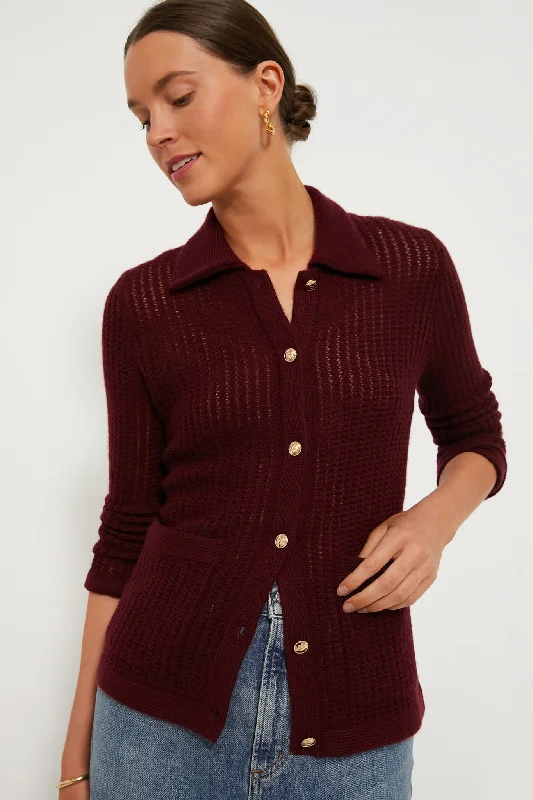 Women's Shirt Dresses for Summer -Burgundy Pointelle Cashmere Blouse