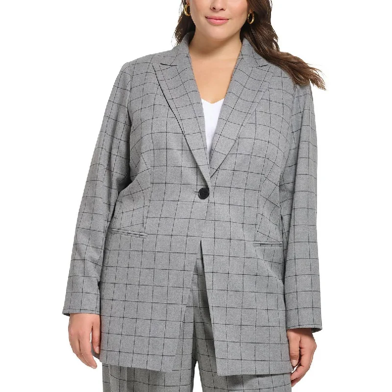 Women's Checkered Winter Blazers -Calvin Klein Womens Plus Window Pane Suit Separate One-Button Blazer Women's Checkered Winter Blazers -Calvin Klein Womens Plus Window Pane Suit Separate One-Button Blazer