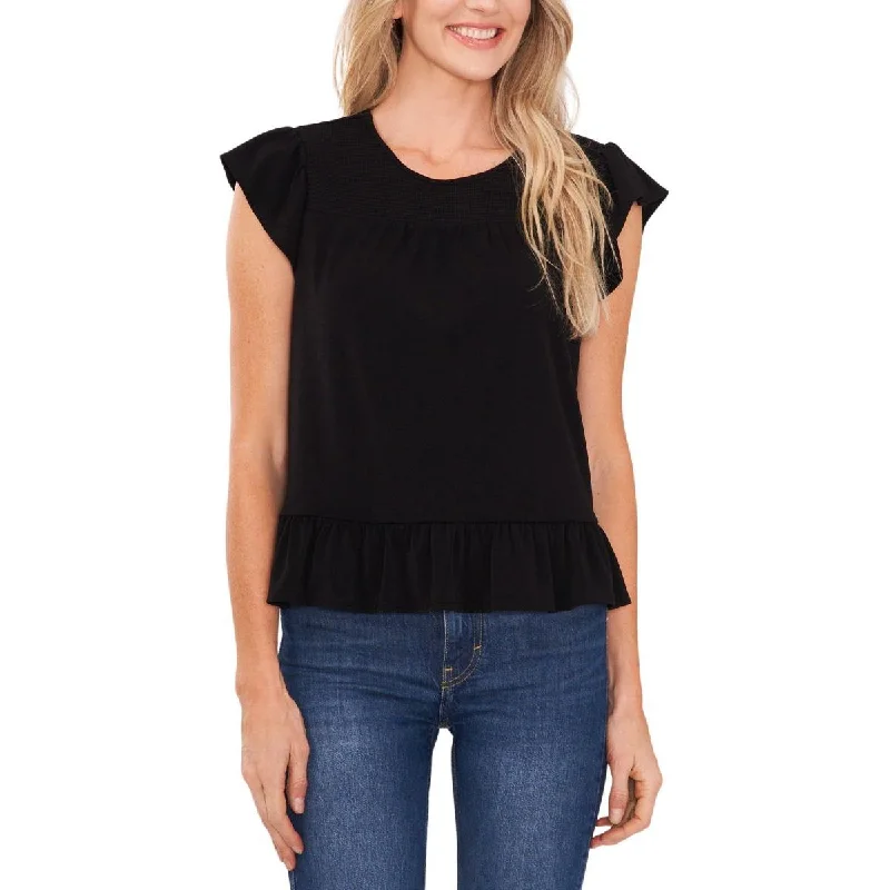 Women's Printed Silk Shirts -CeCe Womens Smocked Yoke Ruffle Blouse