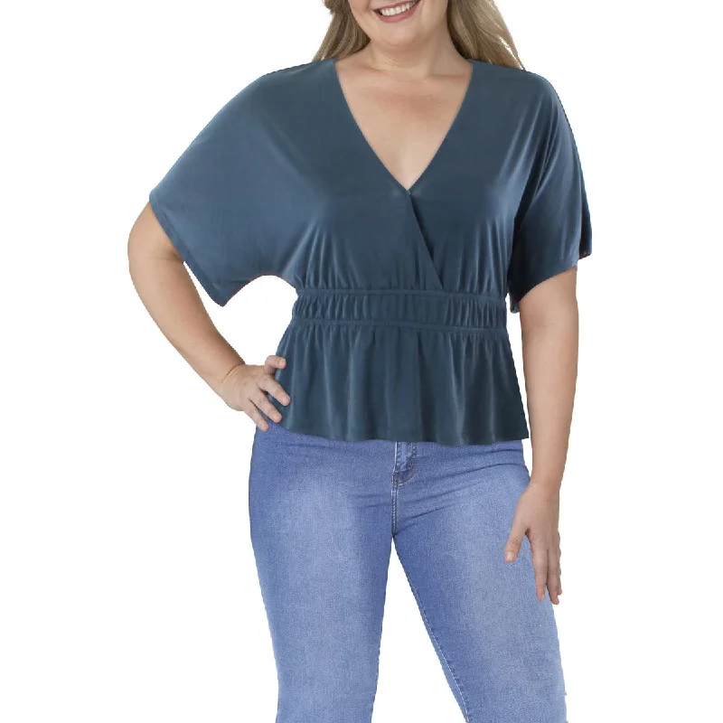 Women's Silk Button-up Blouses -CeCe Womens V-Neck Peplum Blouse