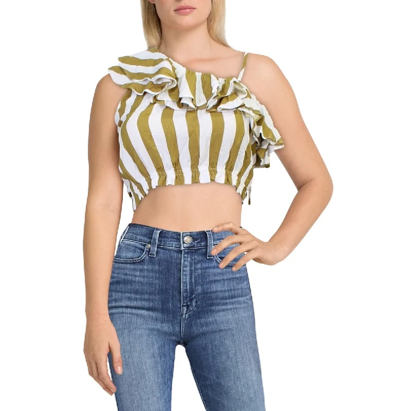 Women's Feathered Sleeve Shirts -Charlie Holiday Womens Striped One Shoulder Blouse