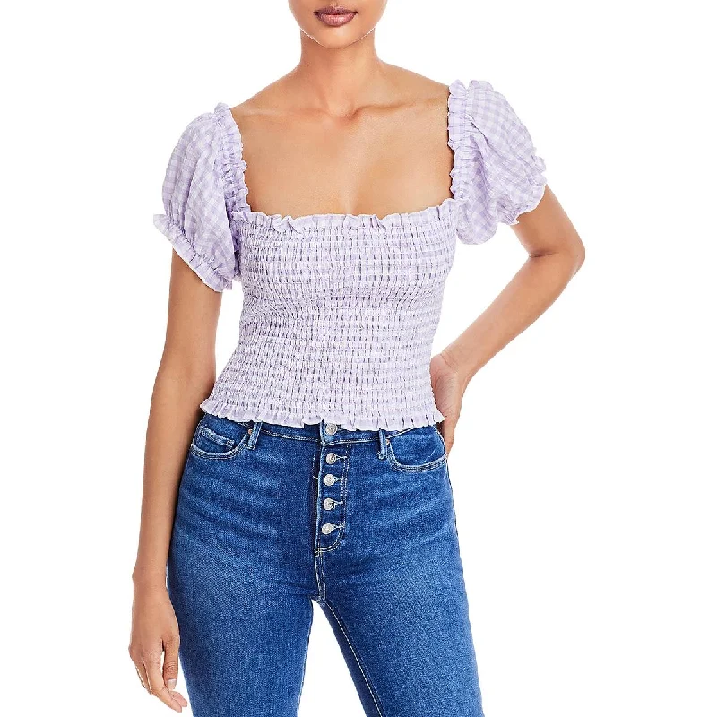 Women's Pullover with Colorful Trim -Chaser Womens Smocked Square-Neck Pullover Top