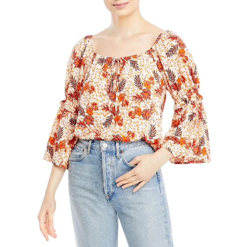 Women's Long Button-up Shirts -Chenault Womens Printed Peasant Blouse