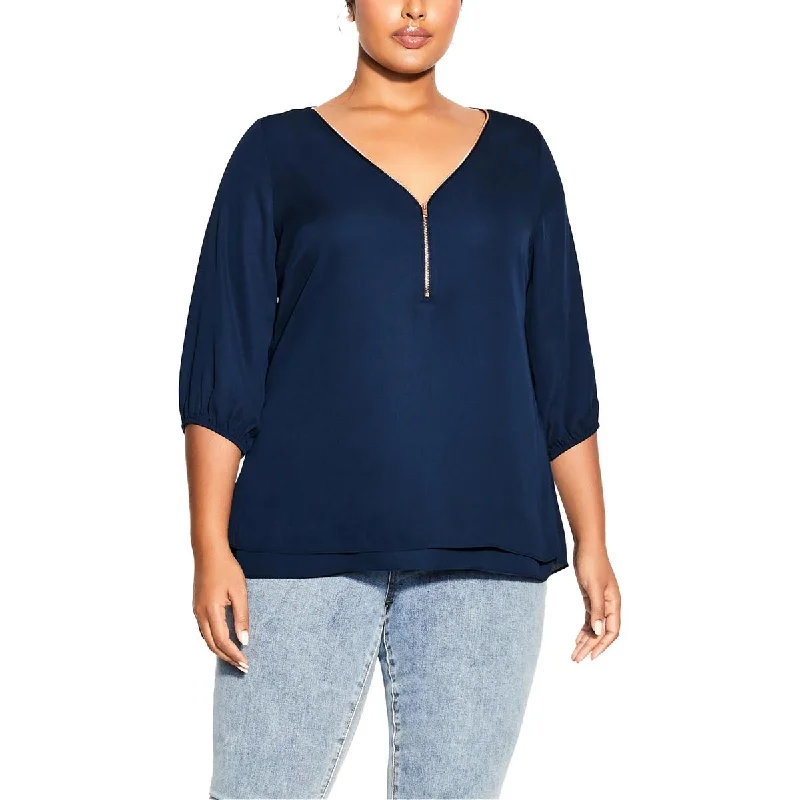 Women's High-neck Blouses -City Chic Womens Plus Elbow Sleeves Business Blouse