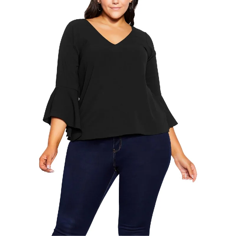Women's Shirt Dress for Work -City Chic Womens Plus Solid Bell Sleeves Blouse