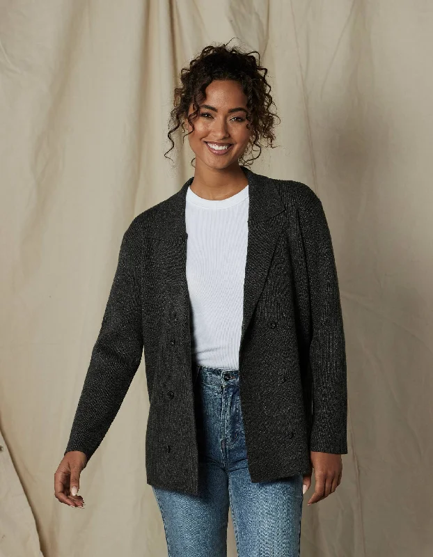 Women's Monochrome Blazers -Dillon Knit Blazer in Charcoal