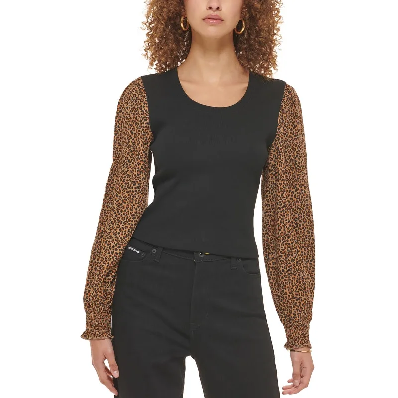 Women's Blouse with Puff Detail -DKNY Jeans Womens Mixed Media Cotton Blouse