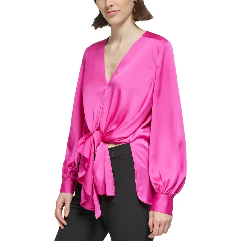 Women's Blouse with Frayed Hem -Donna Karan Womens Solid Polyester Blouse