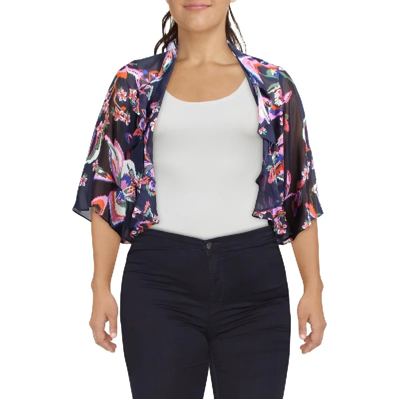 Women's Polka Dot Button-up Shirts -Donna Ricco Womens Chiffon Open Front Blouse