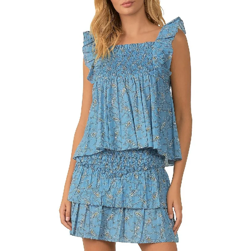 Women's Cropped Pullover -Elan Womens Paisley Square-Neck Pullover Top