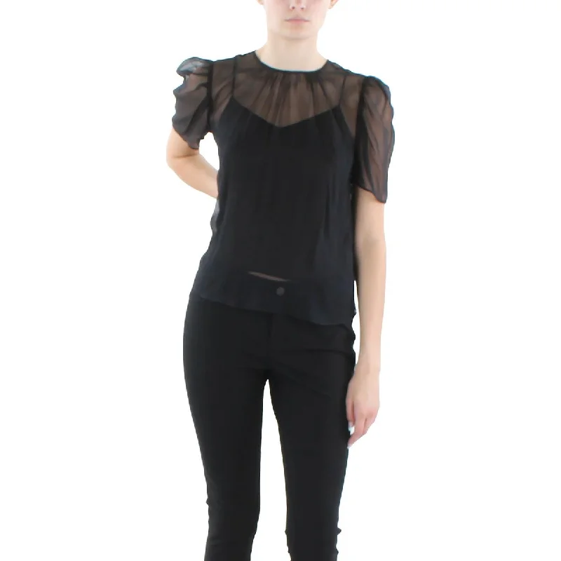 Women's Fitted Office Shirts -Generation Love Womens Abella Silk Short Sleeve Blouse Women's Fitted Office Shirts -Generation Love Womens Abella Silk Short Sleeve Blouse