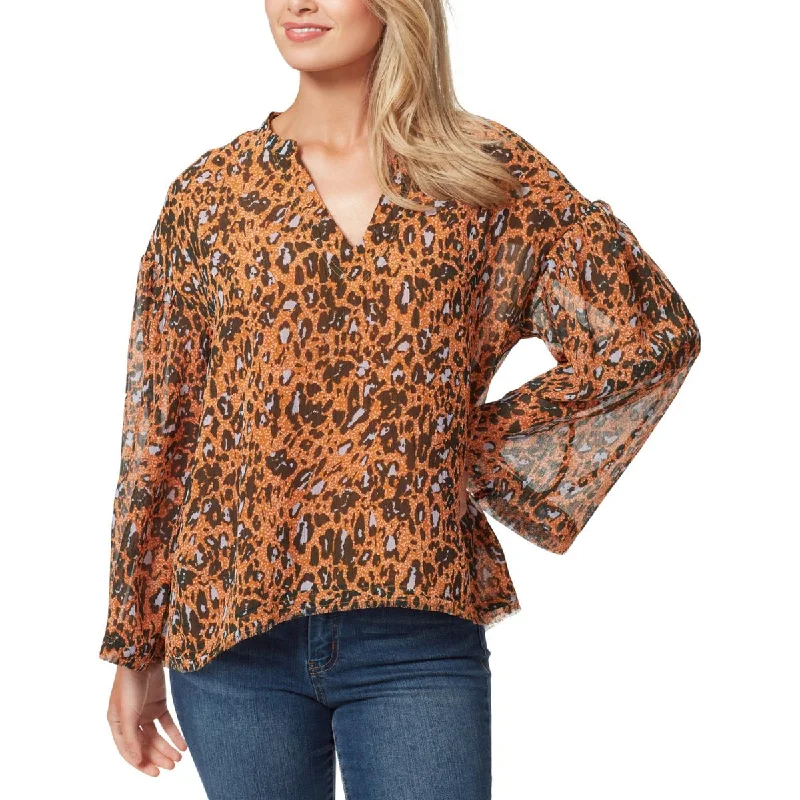 Women's Quilted Blouses -Jessica Simpson Womens Animal Print Split Neck Blouse