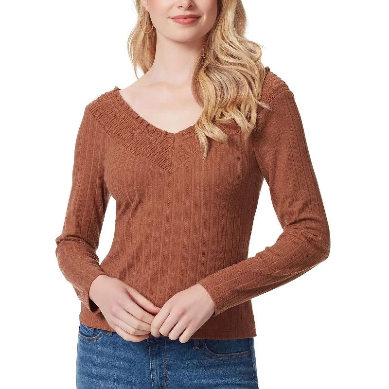 Women's Long Sleeve Formal Shirts -Jessica Simpson Womens Myra Smocked V Neck Blouse