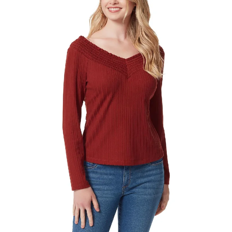 Women's Pleated Sleeve Blouses -Jessica Simpson Womens Smocked Double V Neck Blouse