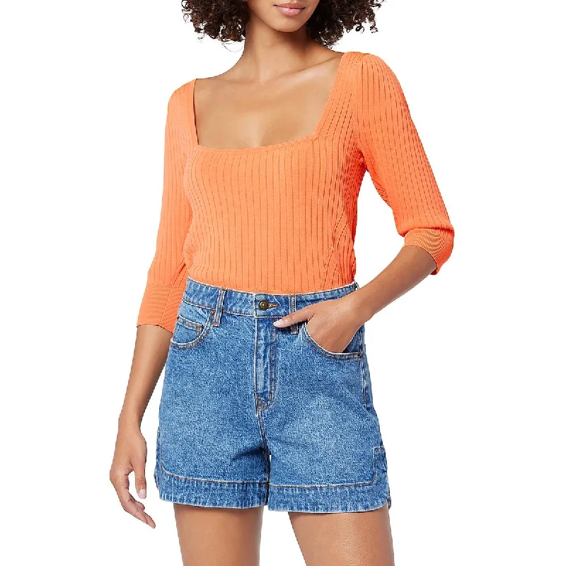 Women's Fitted Collar Shirts -Joie Womens Isa Ribbed Square Neck Blouse