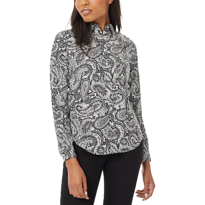 Women's Ruffle Collar Shirts -Jones New York Womens Cotton Paisley Blouse