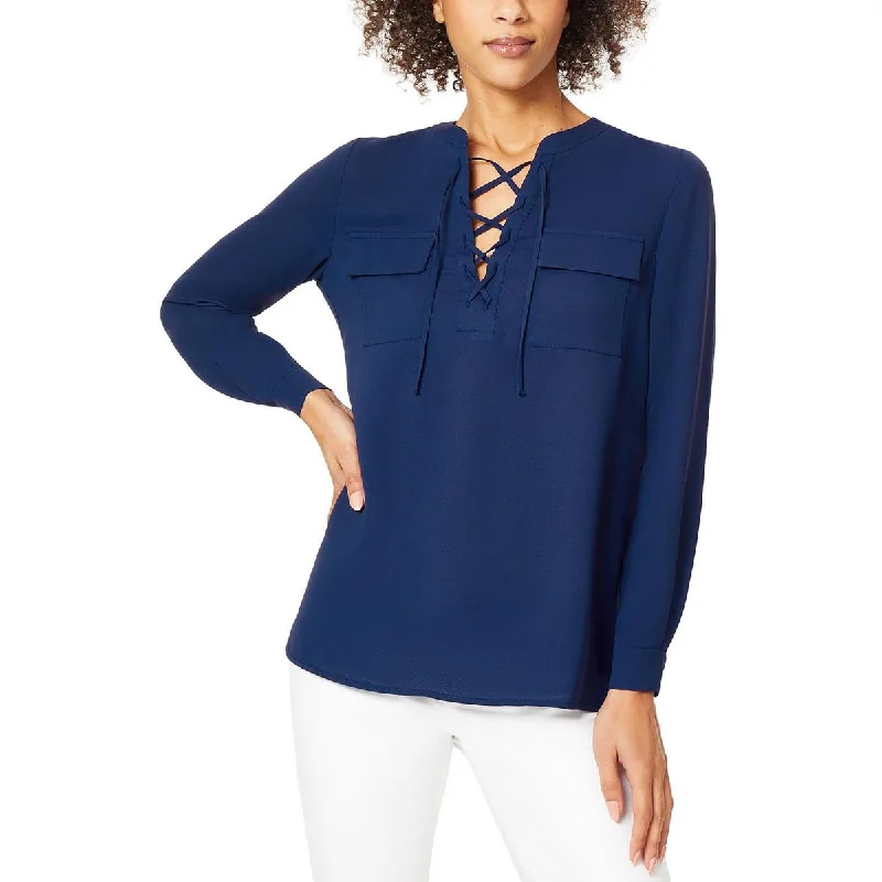 Women's Blouses -Jones New York Womens Lace-Up Neck Office Blouse