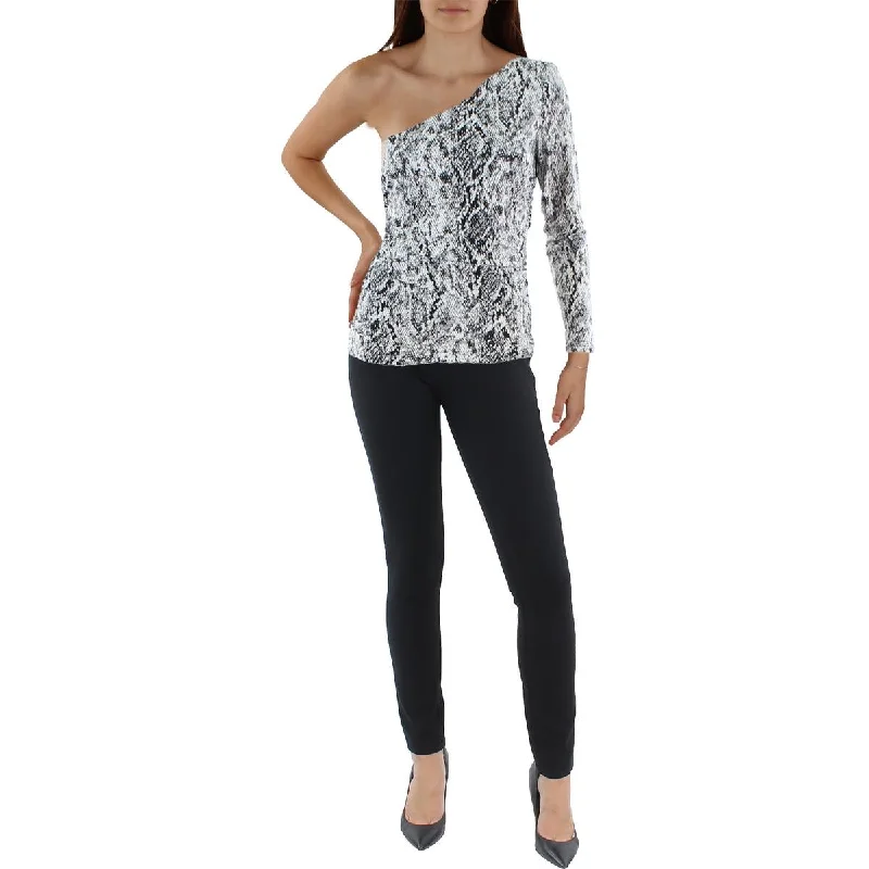 Women's Loose Collar Shirts -Jones New York Womens One Shoulder Snake Print Blouse