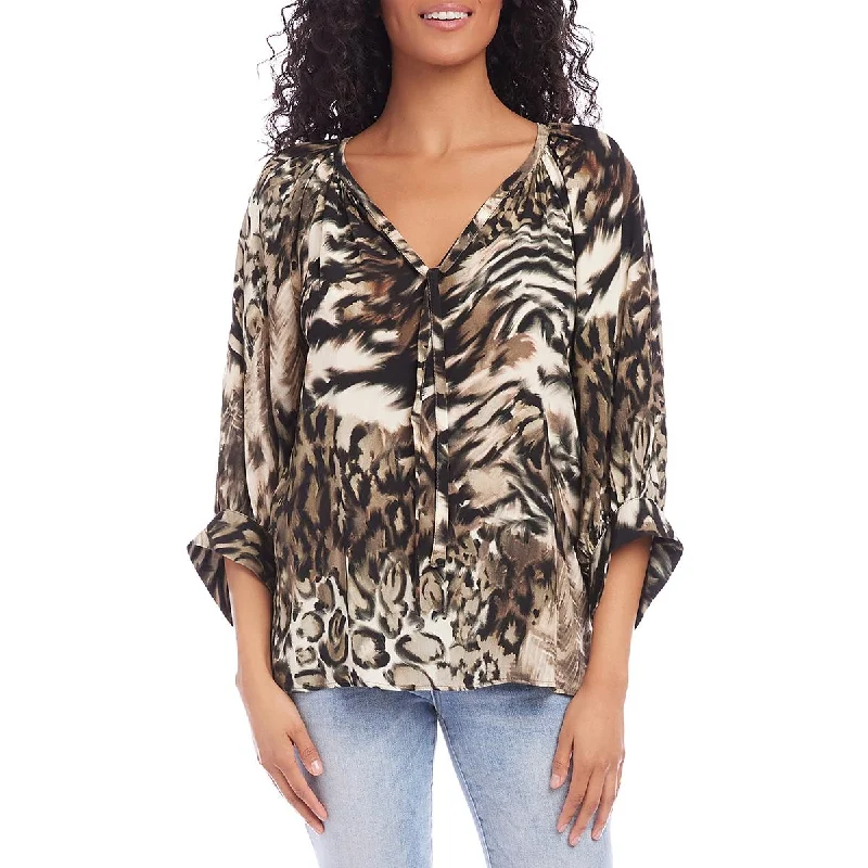 Women's Short Button-down Shirts -Karen Kane Womens Animal Print V-Neck Blouse