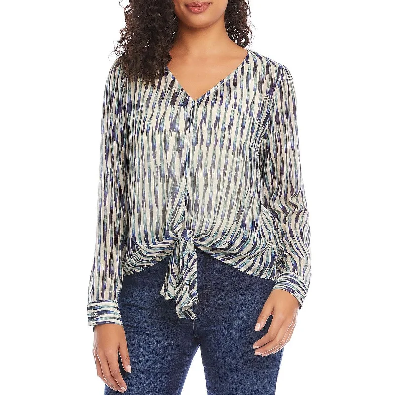 Women's Top Button-up Shirts -Karen Kane Womens Metallic Tie Front Blouse