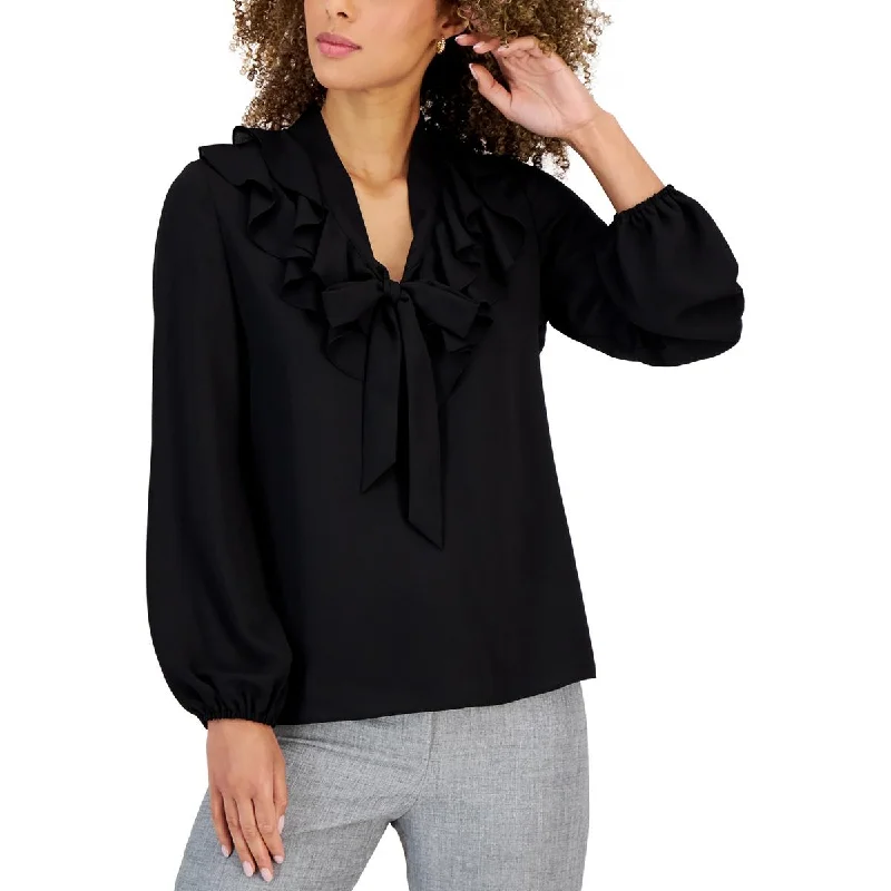 Women's Button-front Shirts -Kasper Womens Ruffled Tie-Front Blouse