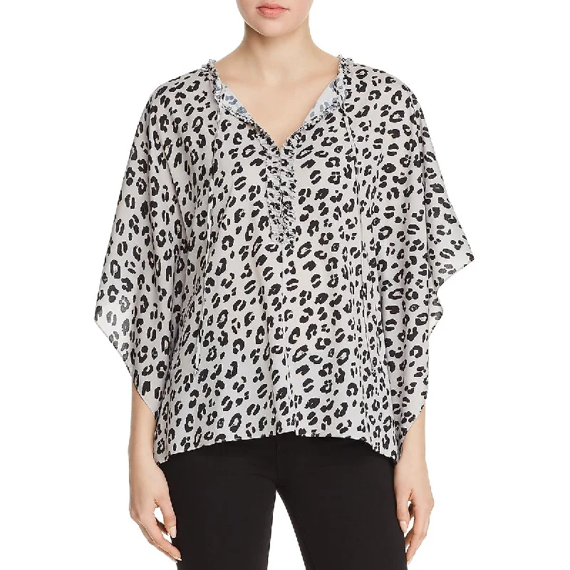 Women's Peplum Sleeve Shirts -Le Gali Womens Sage V-Neck Ruffled Blouse