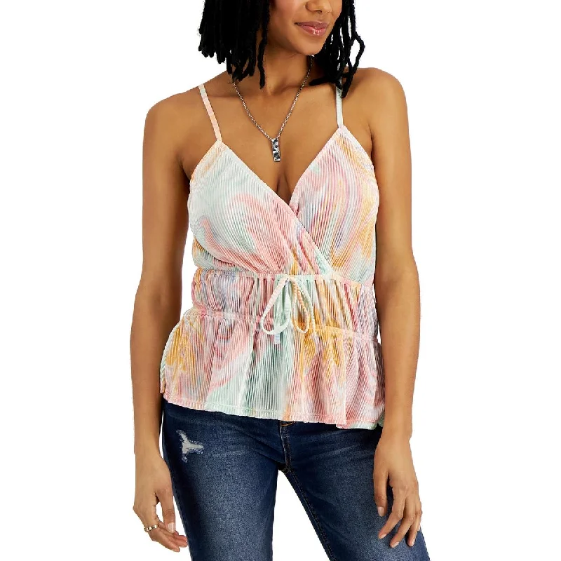 Women's Mock Neck Shirts -Love, Fire Womens Juniors Pleated Adjustable Tie Blouse
