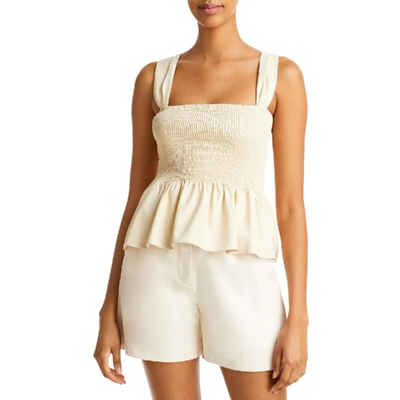 Women's Color Block Blouses -Lucy Paris Womens August Faux Leather Smocked Blouse