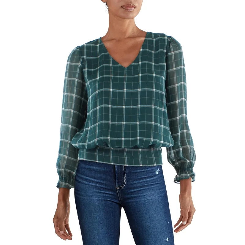 Women's Stretchy Blouses -Lucy Paris Womens Plaid Smocked Blouse