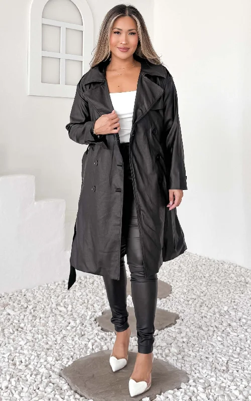 Women's Trench Coat for Winter-Maxine Trench Coat - Black