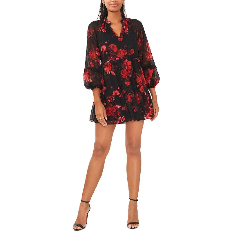 Doll Dress with Classic Design -MSK Womens Petites Metallic Mini Babydoll Dress