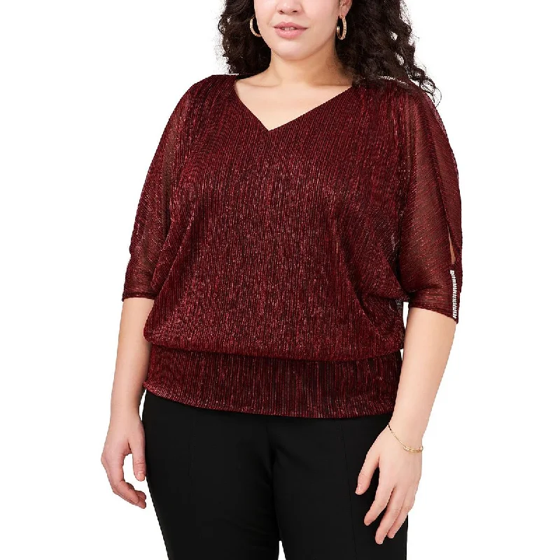 Women's Casual Button-up Work Shirts -MSK Womens Plus Metallic Embellished Blouse