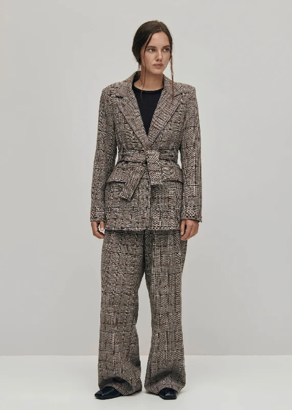 Women's Wool Checkered Blazers -Nagano Checks Brown Blazer