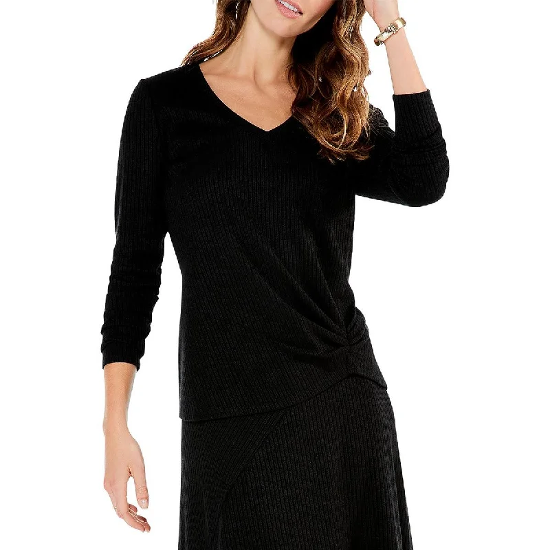 Women's Soft Flowing Blouses -Nic + Zoe Womens Ribbed Twist Front Blouse